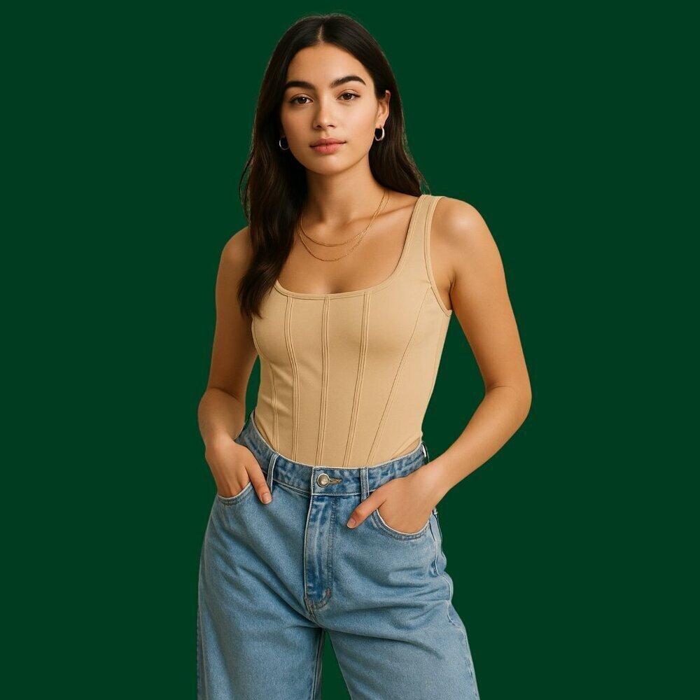 Blue Rain x Francesca’s Beige Corset-Style Bodysuit – Size S
